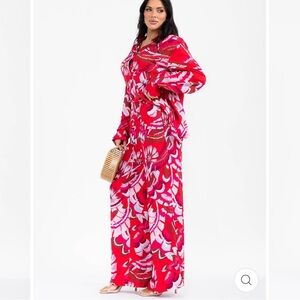 098. Vibrant. 2pc set MULTI PRINT WIDE LEG PALAZZO PANTS with Blouse %100 Model